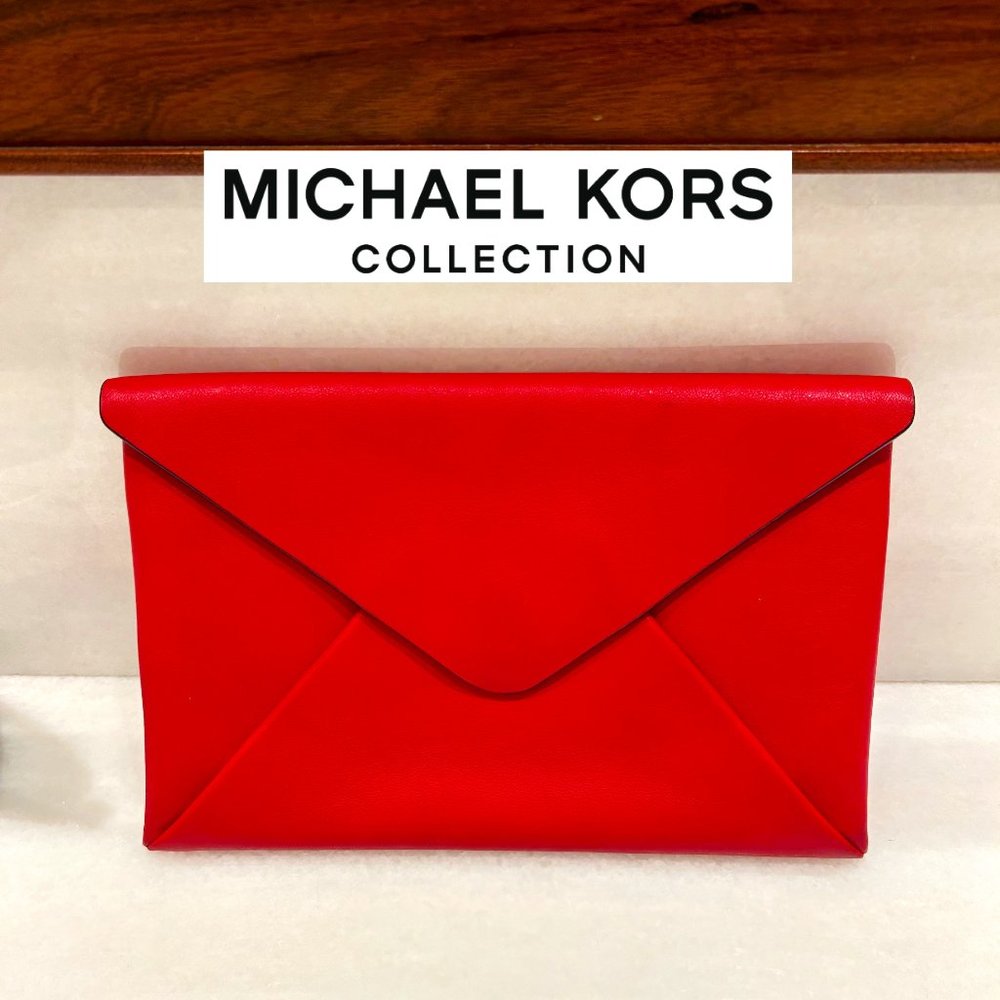 Michael Kors Collection Red Leather Soft Envelope Clutch